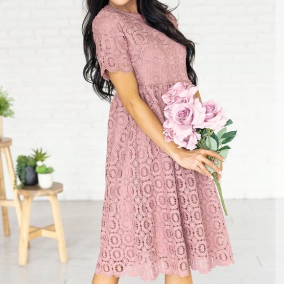 Mauve Pink Lace Midi Dress NWT - Picture 2 of 5